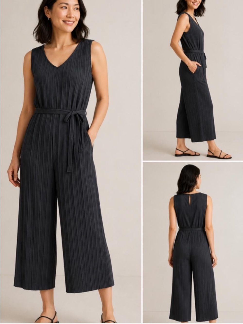 NWT J.Jill Pure Jill Elements LP Black Pearl Pleated Sleeveless Wide Leg Jumpsui